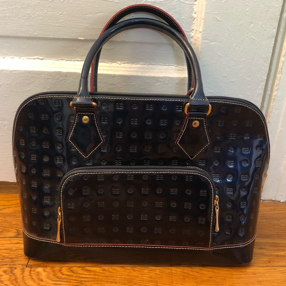 Arcadia Navy Blue Patent Leather Satchel
